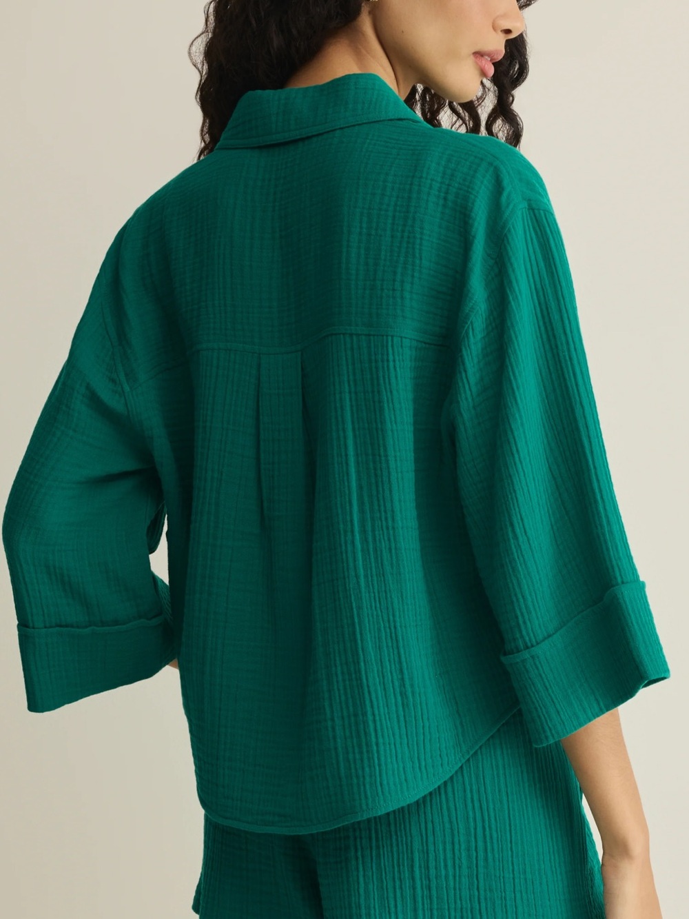 Z Supply Airy Gauze Button Up and Shorts set in Rainforest - Picture 2 of 6